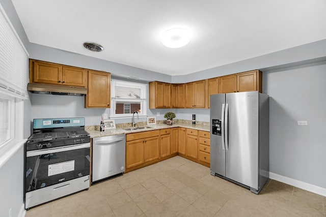 kitchen with sink and appliances with stainless steel finishes