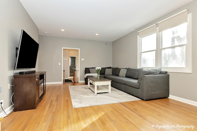 living room featuring light wood-type flooring