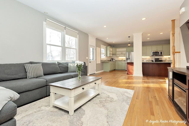 living room with light wood-type flooring