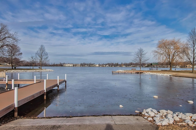 view of dock with a water view