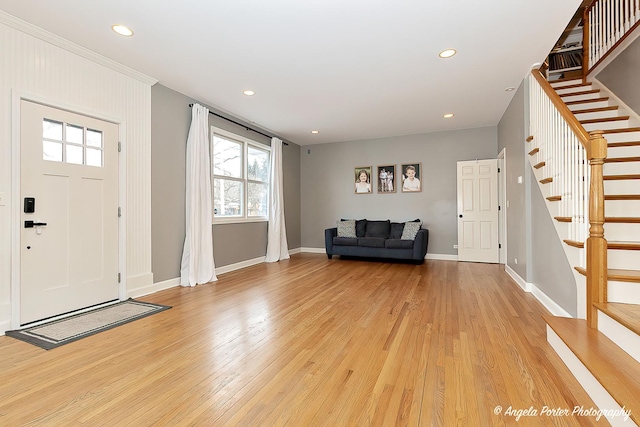 foyer with light wood-type flooring