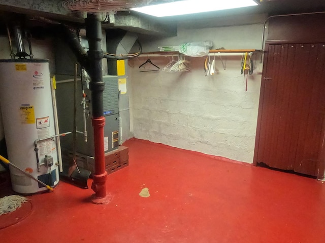 basement featuring gas water heater