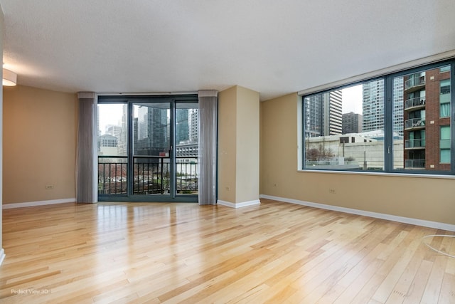 spare room featuring light hardwood / wood-style floors and a textured ceiling