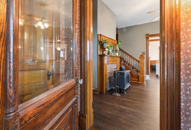 hall featuring dark wood-type flooring