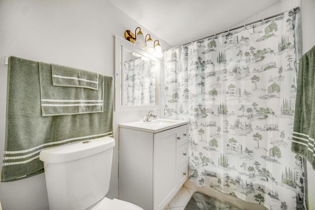 full bathroom with tile patterned flooring, vanity, shower / bath combination with curtain, and toilet