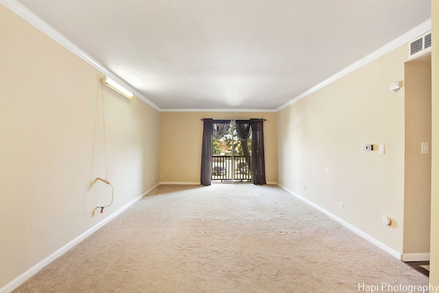 carpeted spare room featuring ornamental molding