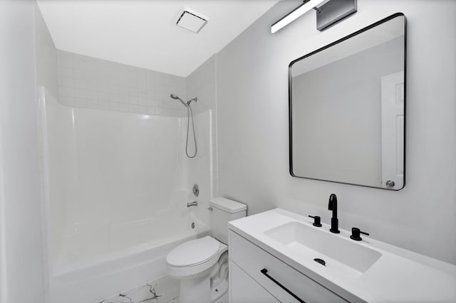 full bathroom with vanity, shower / bathtub combination, and toilet