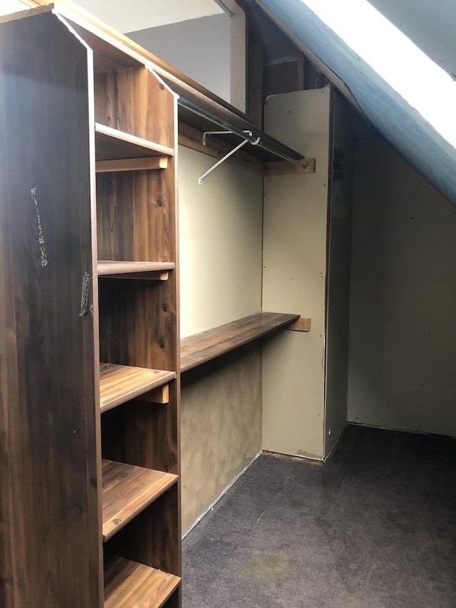 walk in closet featuring vaulted ceiling