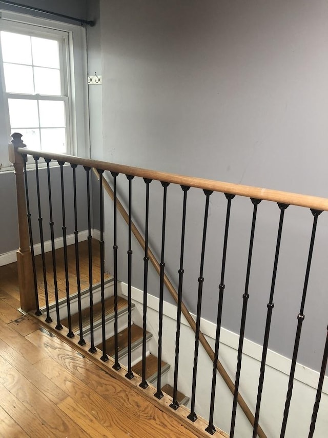 staircase featuring hardwood / wood-style floors