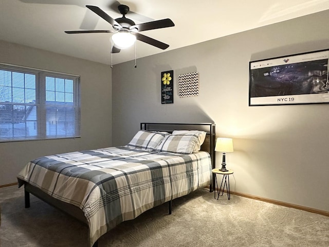 bedroom featuring carpet flooring and ceiling fan