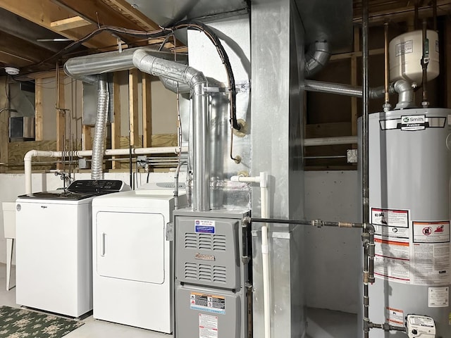 utility room featuring washing machine and dryer and water heater