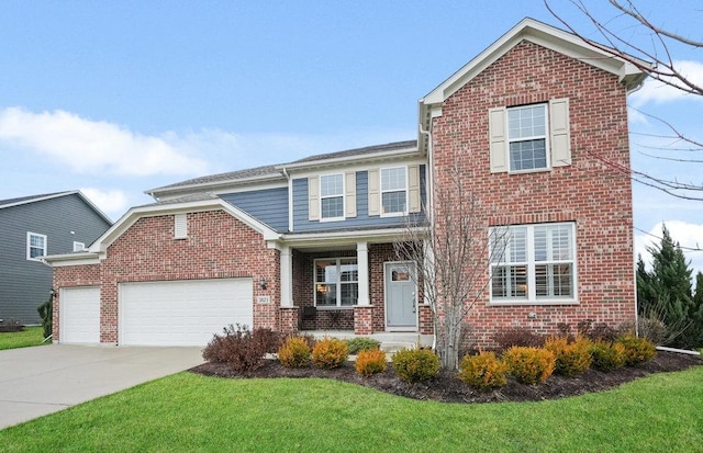 front of property with a garage and a front lawn