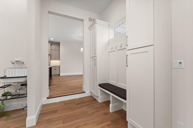 mudroom featuring wood-type flooring