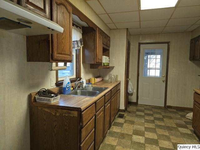 kitchen with sink and a drop ceiling