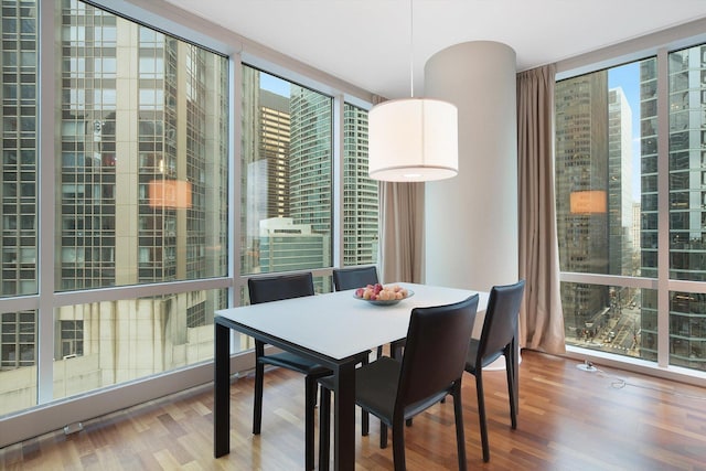 dining area with hardwood / wood-style floors and plenty of natural light