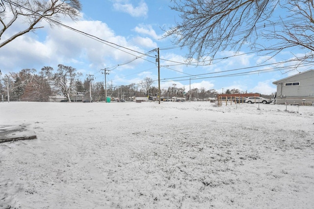 view of yard layered in snow