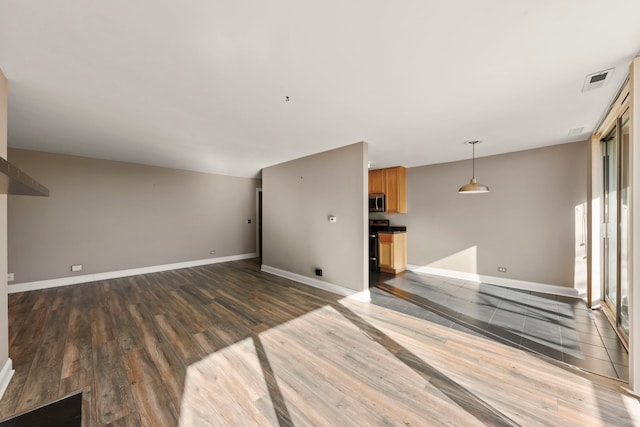 unfurnished living room featuring dark hardwood / wood-style flooring