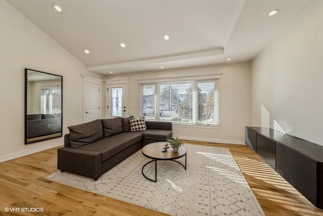 living room with light hardwood / wood-style floors