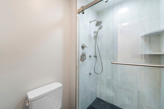 bathroom with toilet and walk in shower