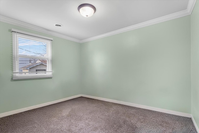 spare room featuring carpet and crown molding