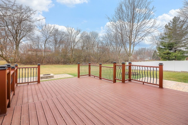 wooden deck with a lawn