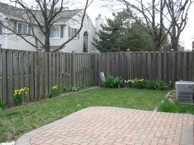 view of yard featuring a patio area and central air condition unit