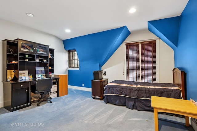 bedroom featuring baseboards, carpet floors, and recessed lighting