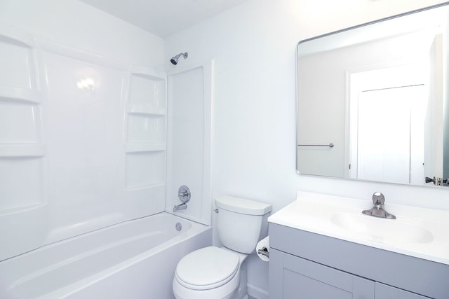 full bathroom featuring toilet, shower / tub combination, and vanity