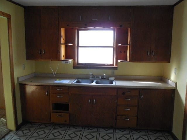 kitchen with sink and dark brown cabinets