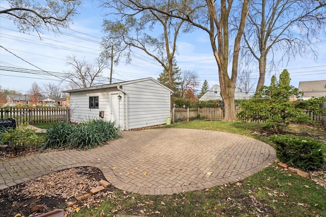 view of patio / terrace featuring an outdoor structure