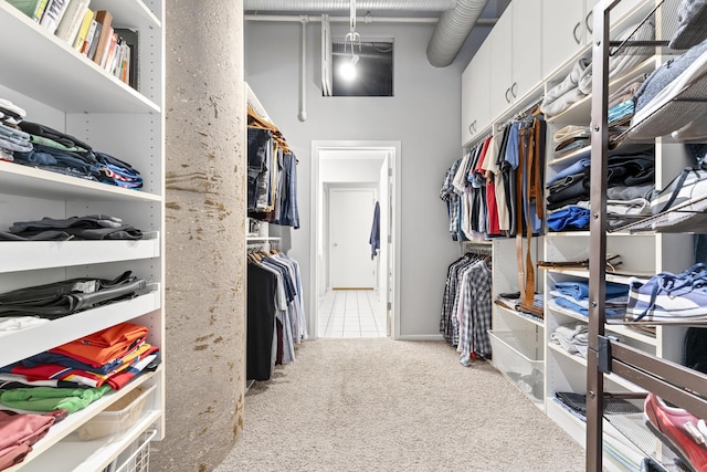 spacious closet featuring light carpet