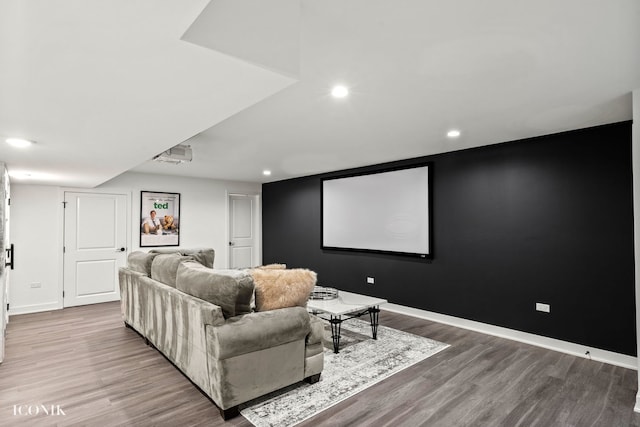 home theater with hardwood / wood-style floors