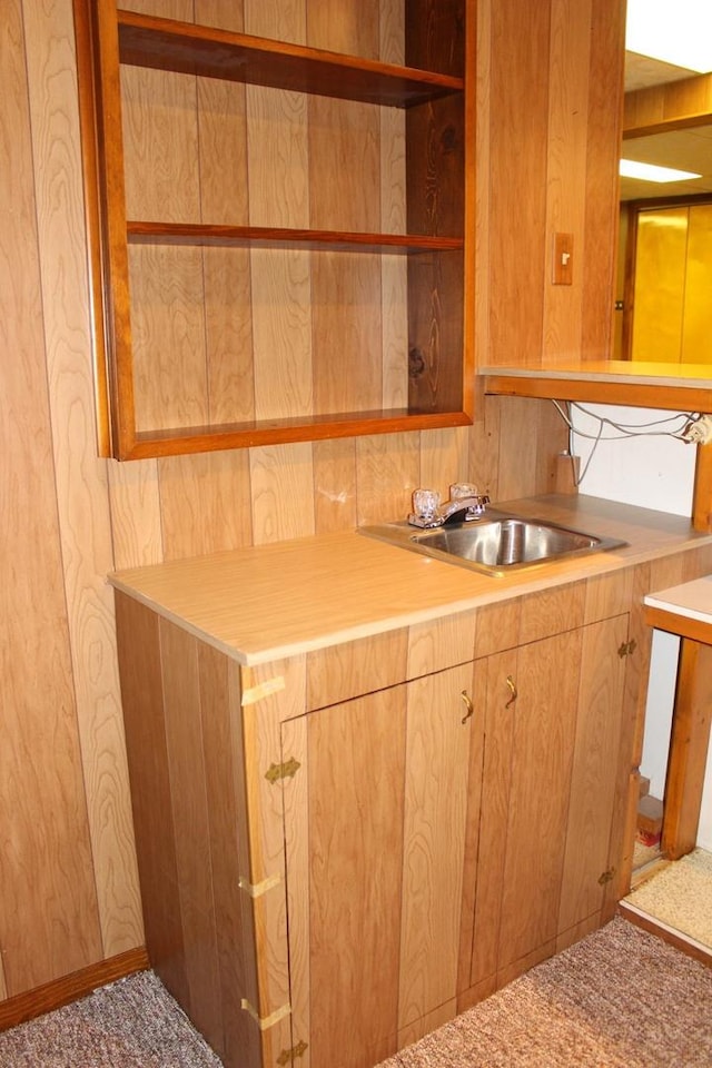 kitchen featuring sink and carpet floors