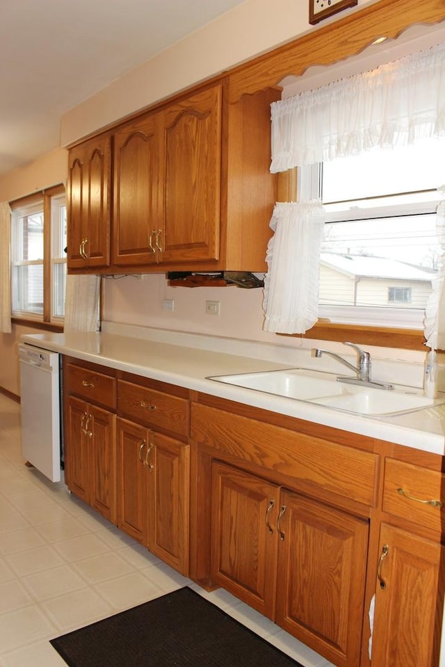 kitchen with white dishwasher and sink