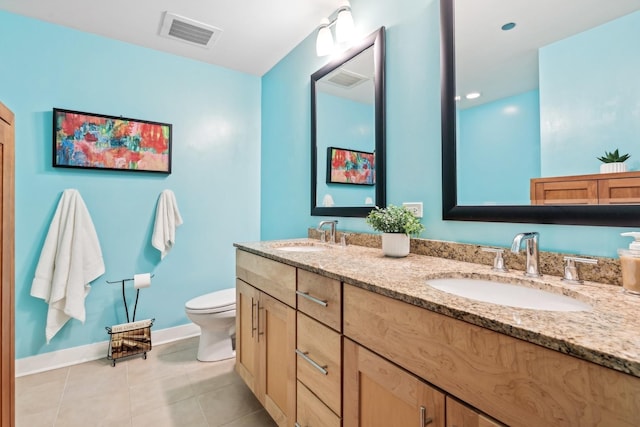 bathroom with tile patterned flooring, vanity, and toilet