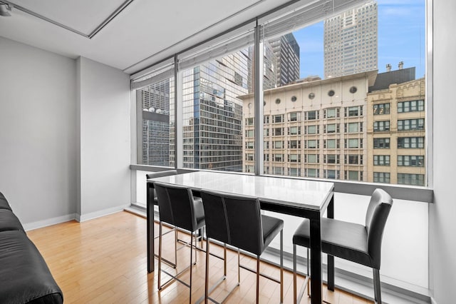 dining space with hardwood / wood-style floors