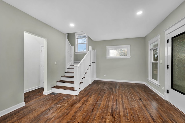 basement with dark wood-type flooring