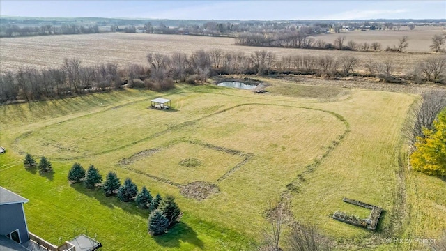 birds eye view of property featuring a rural view