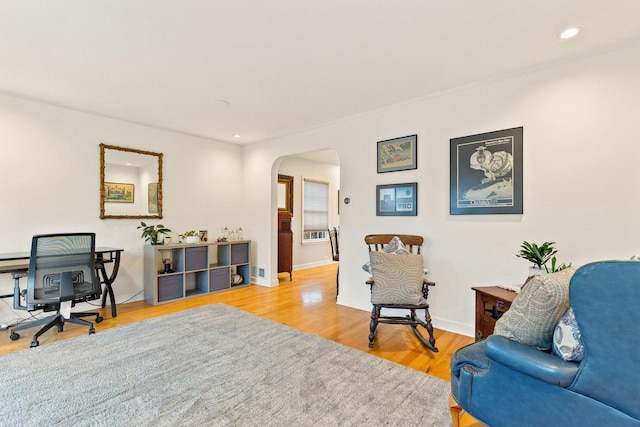 office area featuring light hardwood / wood-style floors