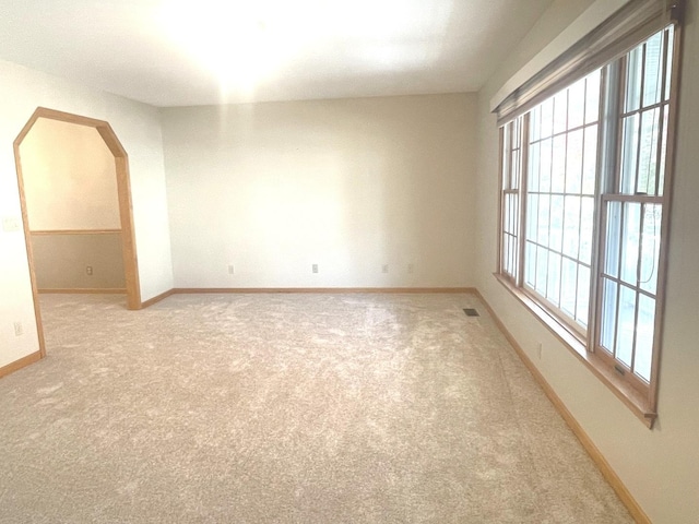 unfurnished room with light carpet