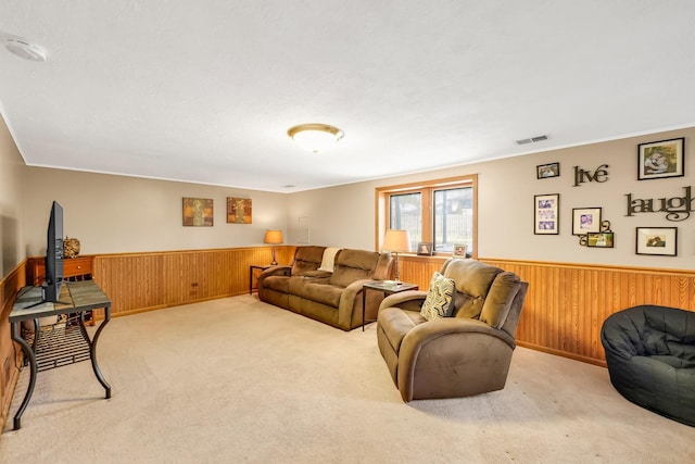 living room with light colored carpet