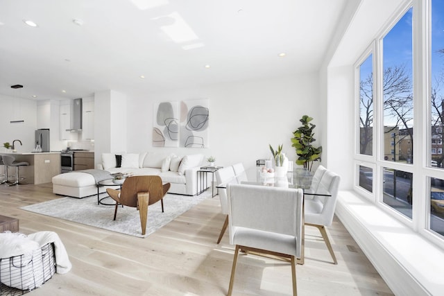 living room featuring light hardwood / wood-style floors and sink