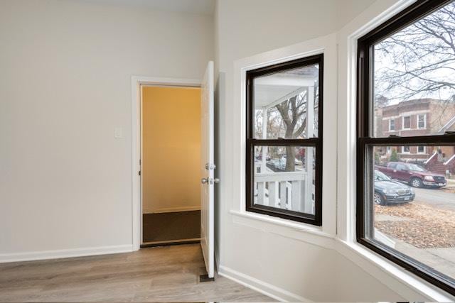 interior space with light hardwood / wood-style floors