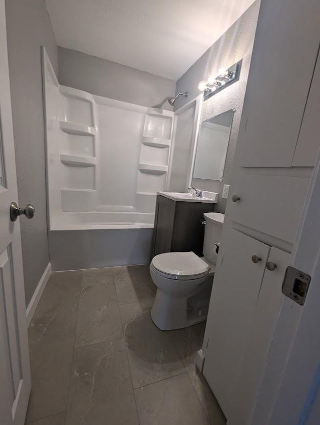 full bathroom with vanity, shower / bathtub combination, and toilet