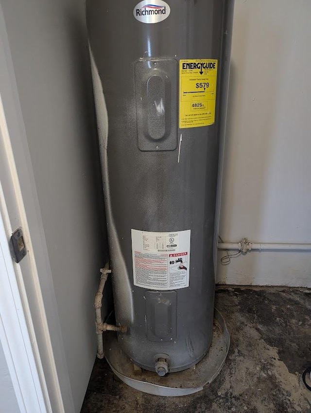 utility room with electric water heater