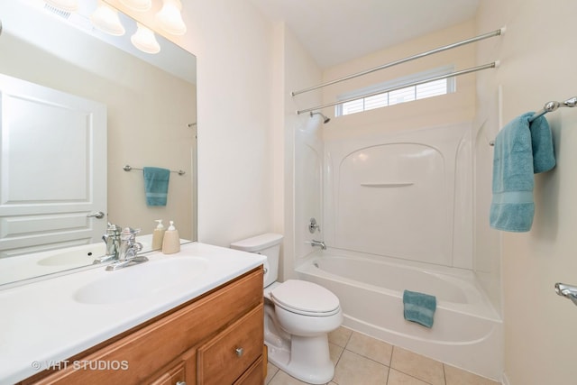 full bathroom featuring tile patterned floors, vanity, shower / bathtub combination, and toilet