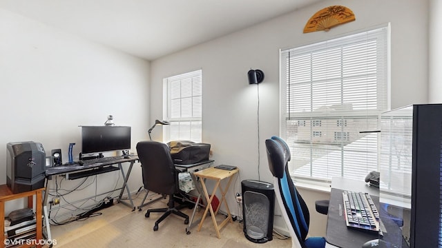 view of carpeted home office