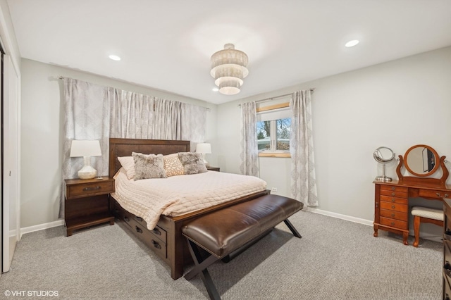 carpeted bedroom with a closet