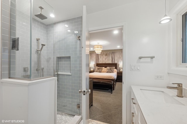 bathroom featuring vanity and walk in shower