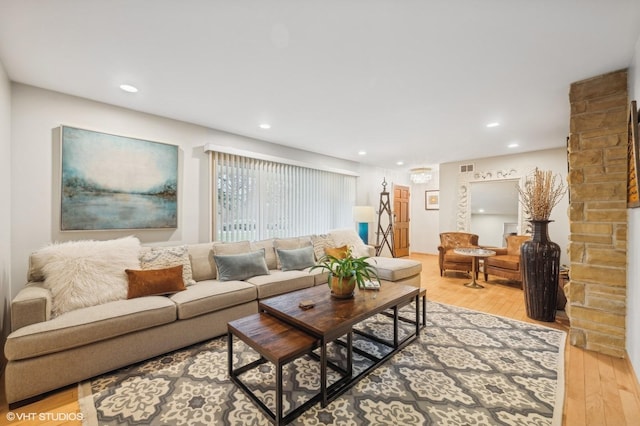 living room with light wood-type flooring